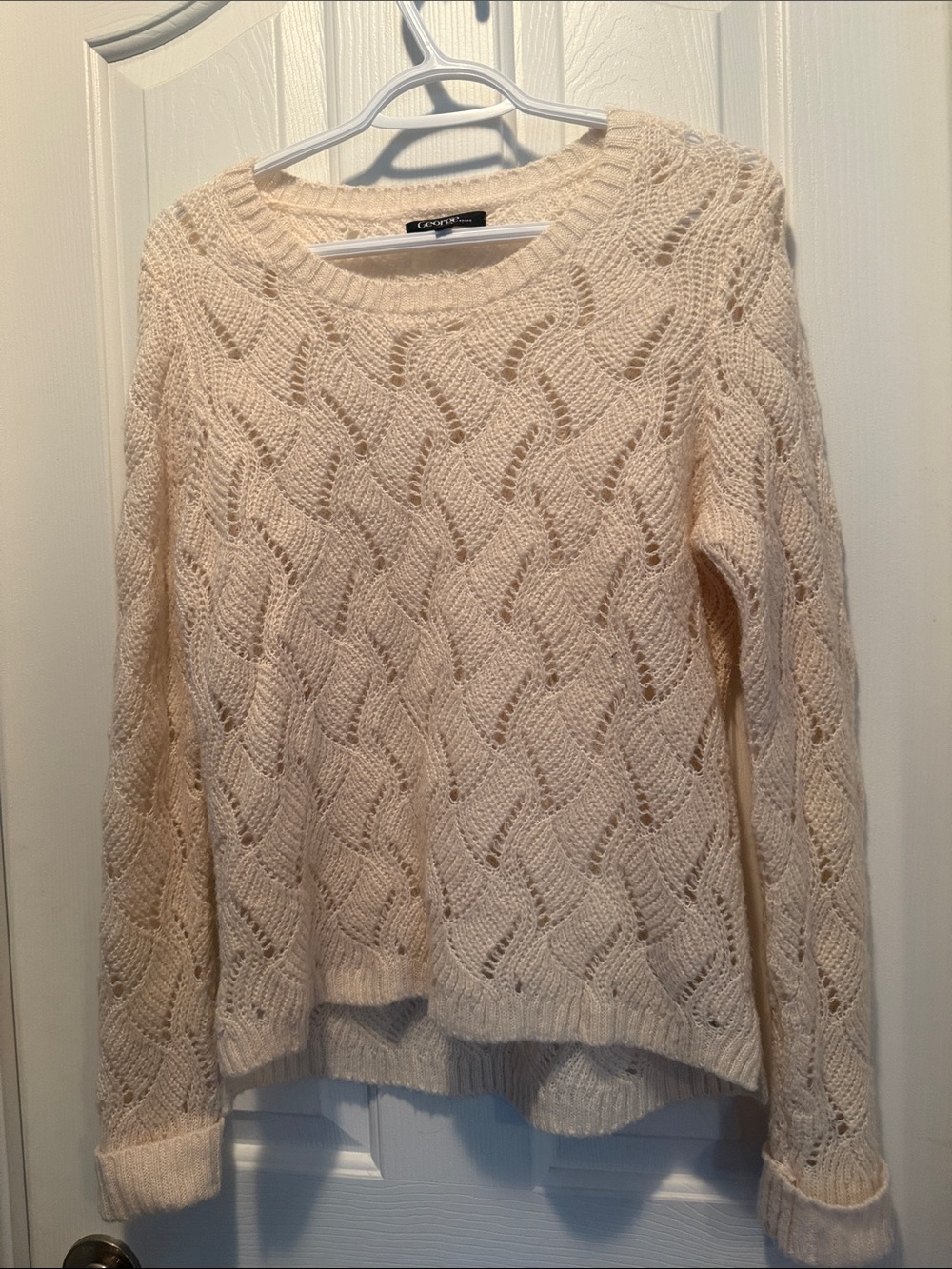 George Cream Open-Weave Crewneck Sweater